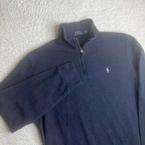 Polo Ralph Lauren men's navy blue quarter zip sweater 1/4 cotton preppy L